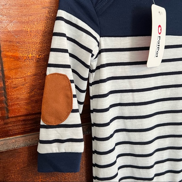 PatPat | Navy Blue and White Jumper with Vintage Brown Elbow Pads NWT - Picture 5 of 5